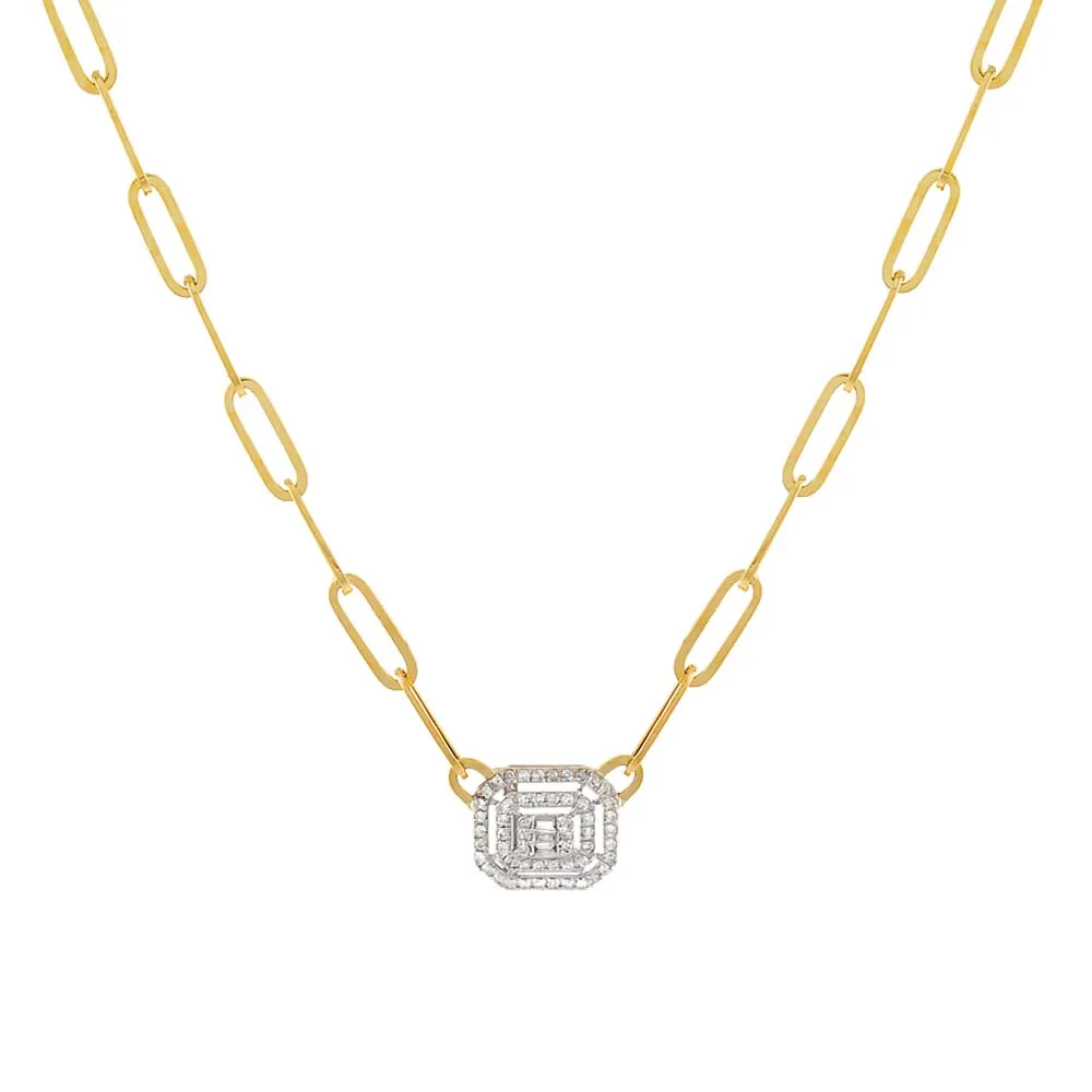 Radiant Diamond Paperclip Necklace 14K