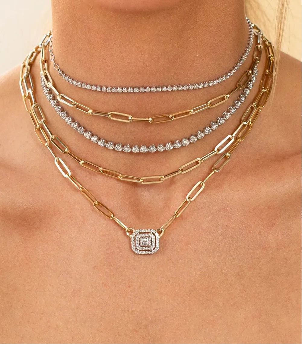 Radiant Diamond Paperclip Necklace 14K