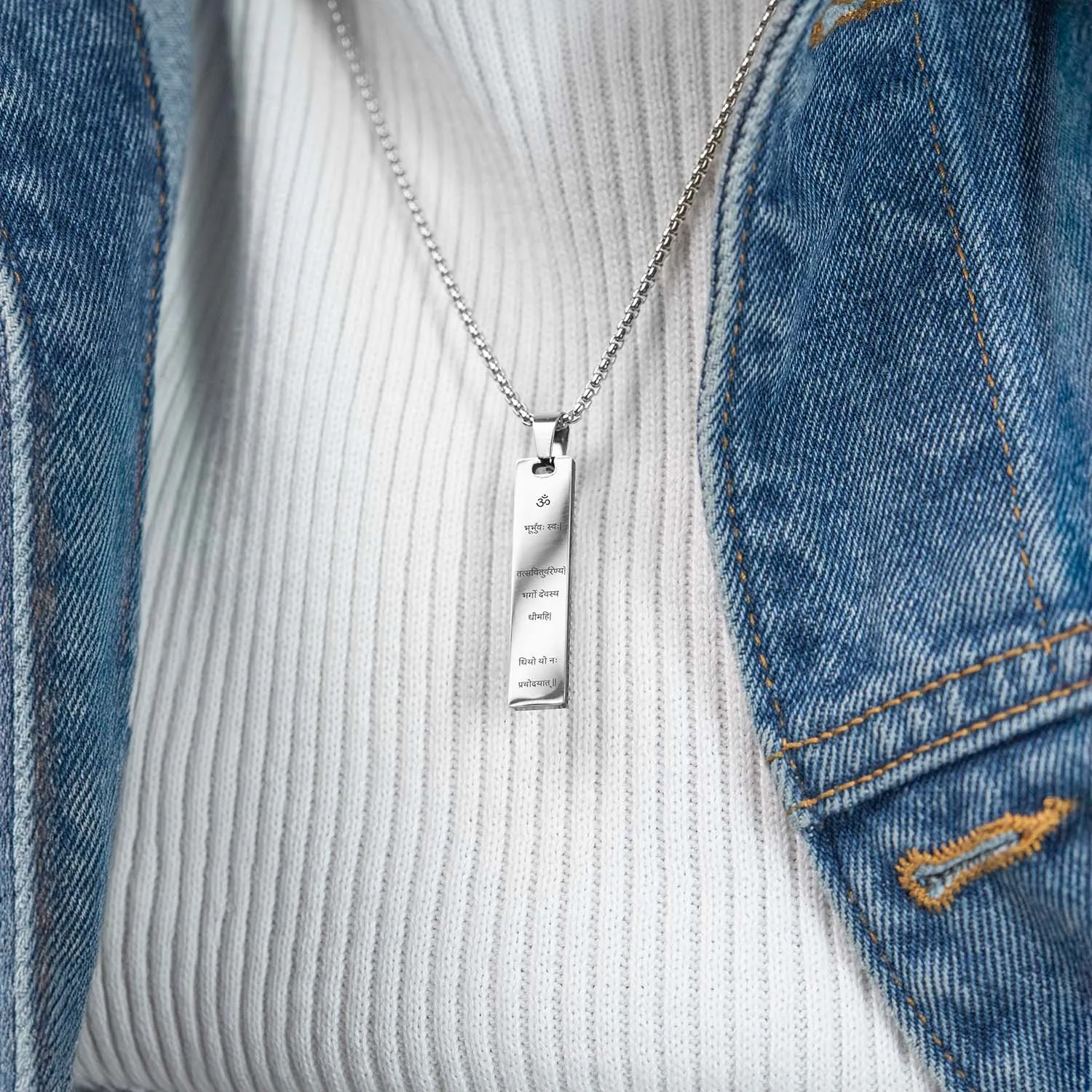 Radiant Gayatri Mantra Mini Tag Necklace