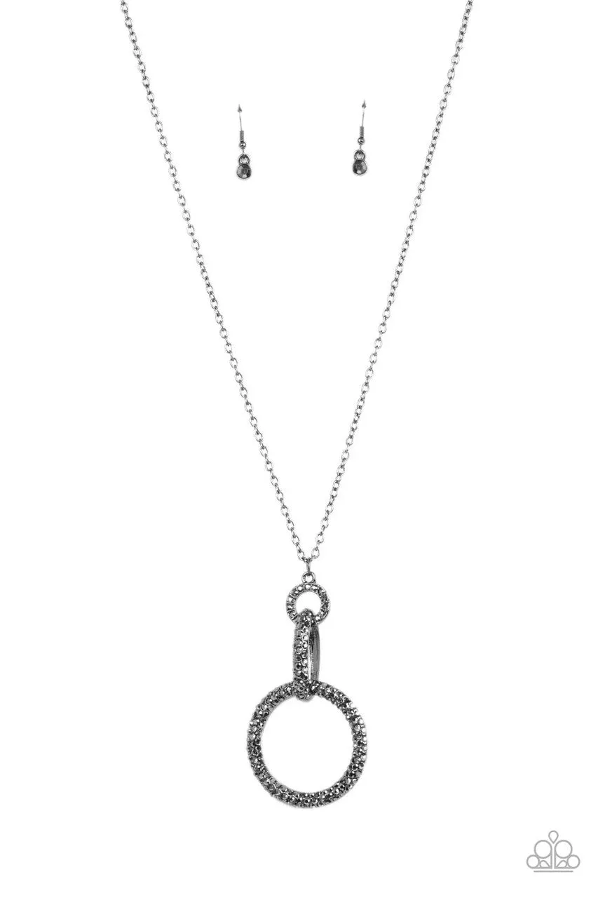 Radiant Ringleader - Silver - Hematite Rhinestone Encrusted Hoop Paparazzi Long Necklace