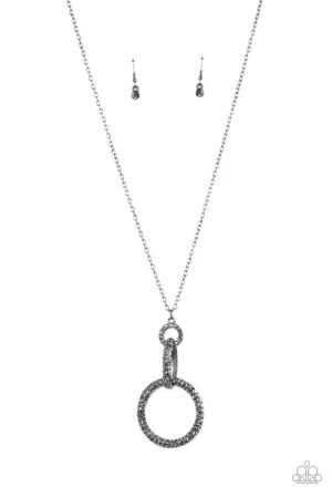 Radiant Ringleader - Silver - Hematite Rhinestone Encrusted Hoop Paparazzi Long Necklace