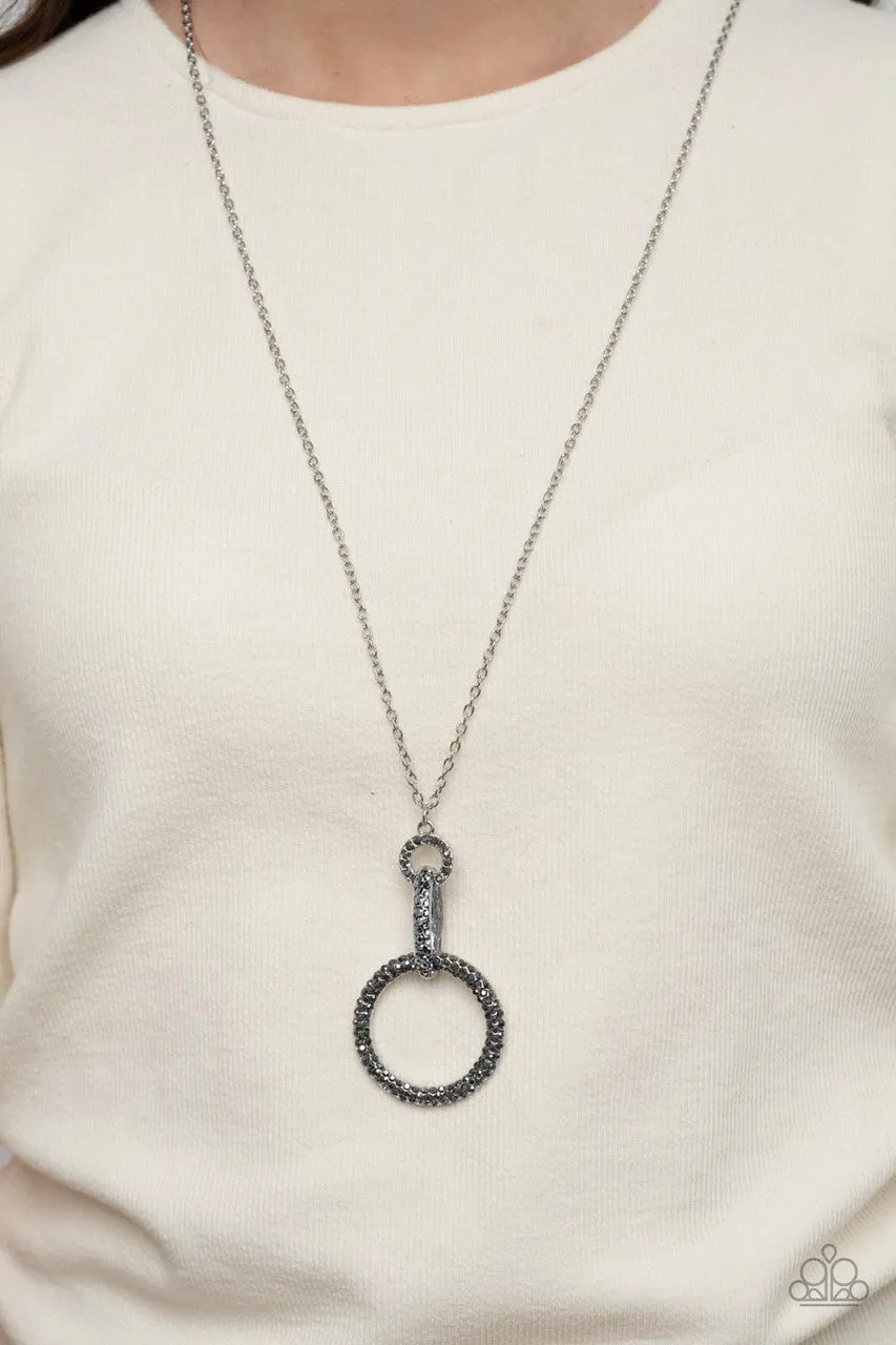 Radiant Ringleader - Silver - Hematite Rhinestone Encrusted Hoop Paparazzi Long Necklace