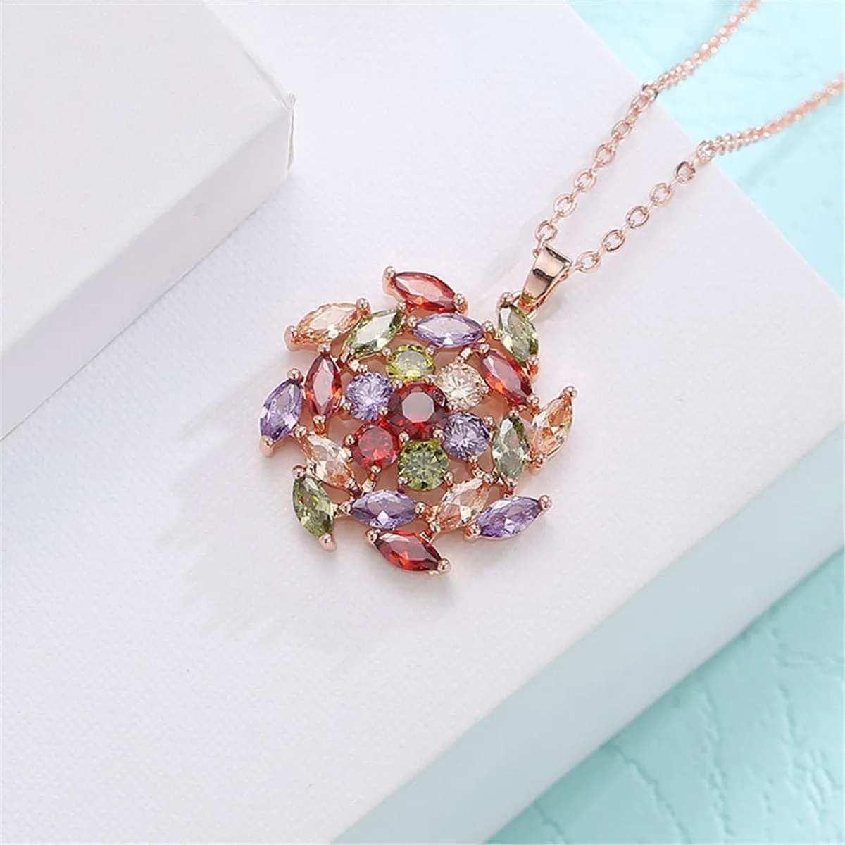 Rainbow Crystal & 18K Rose Gold-Plated Flower Pendant Necklace