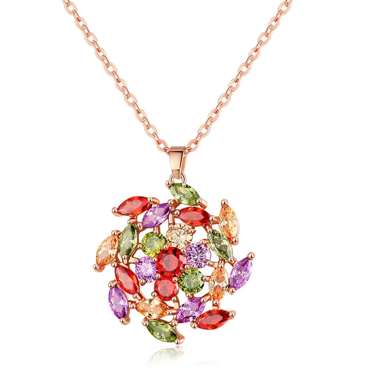 Rainbow Crystal & 18K Rose Gold-Plated Flower Pendant Necklace
