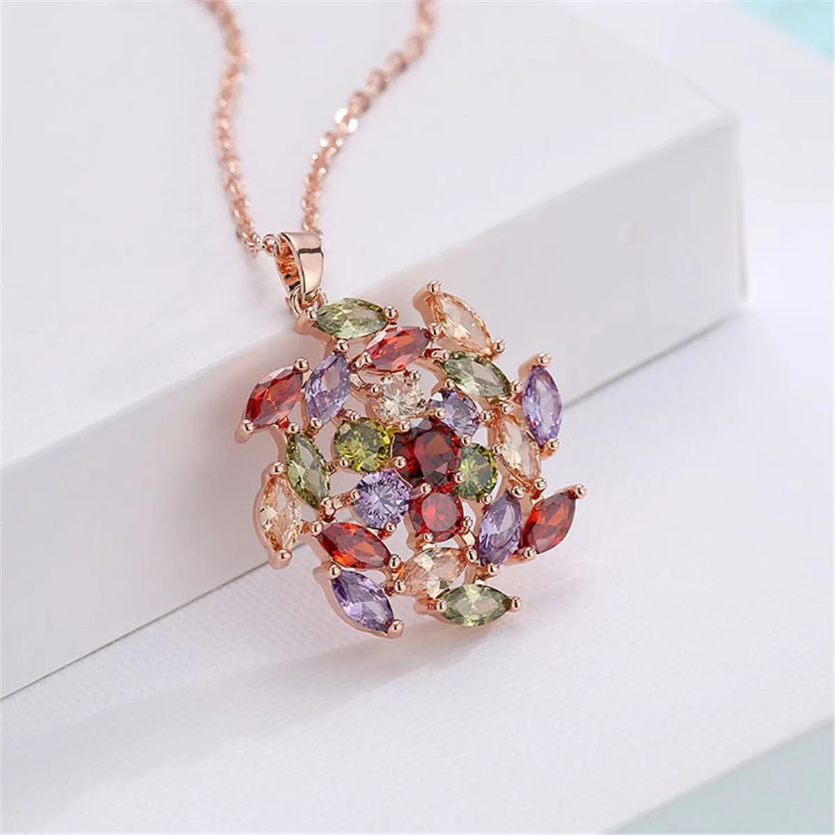 Rainbow Crystal & 18K Rose Gold-Plated Flower Pendant Necklace