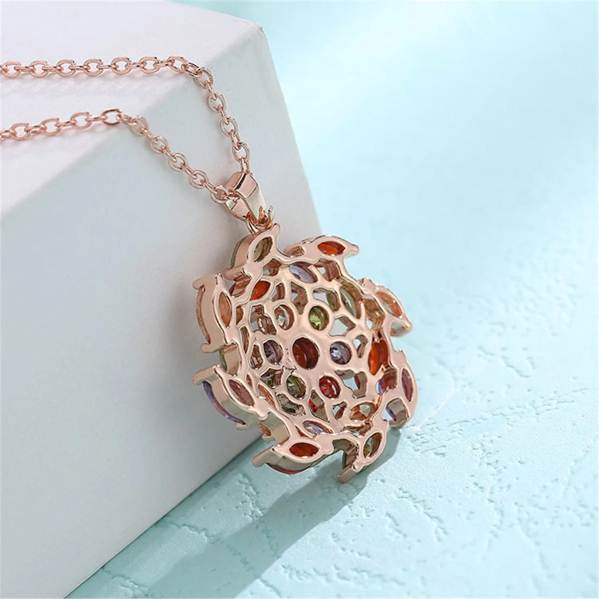 Rainbow Crystal & 18K Rose Gold-Plated Flower Pendant Necklace