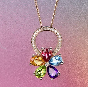 Rainbow Cubic Zirconia & 18K Rose Gold-Plated Flower Pendant Necklace