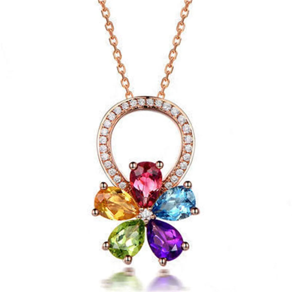 Rainbow Cubic Zirconia & 18K Rose Gold-Plated Flower Pendant Necklace