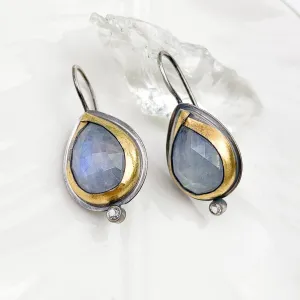 Rainbow Moonstone Square Pivot Necklace and Earrings