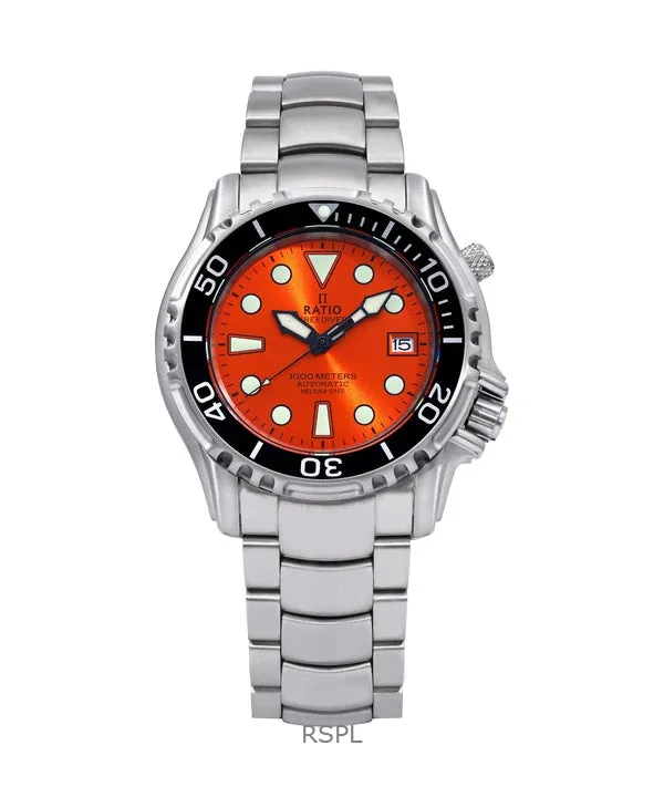 Ratio FreeDiver Helium Safe 1000M Orange Dial Stainless Steel Automatic 1066KE26-33VA-ORG Men's Watch