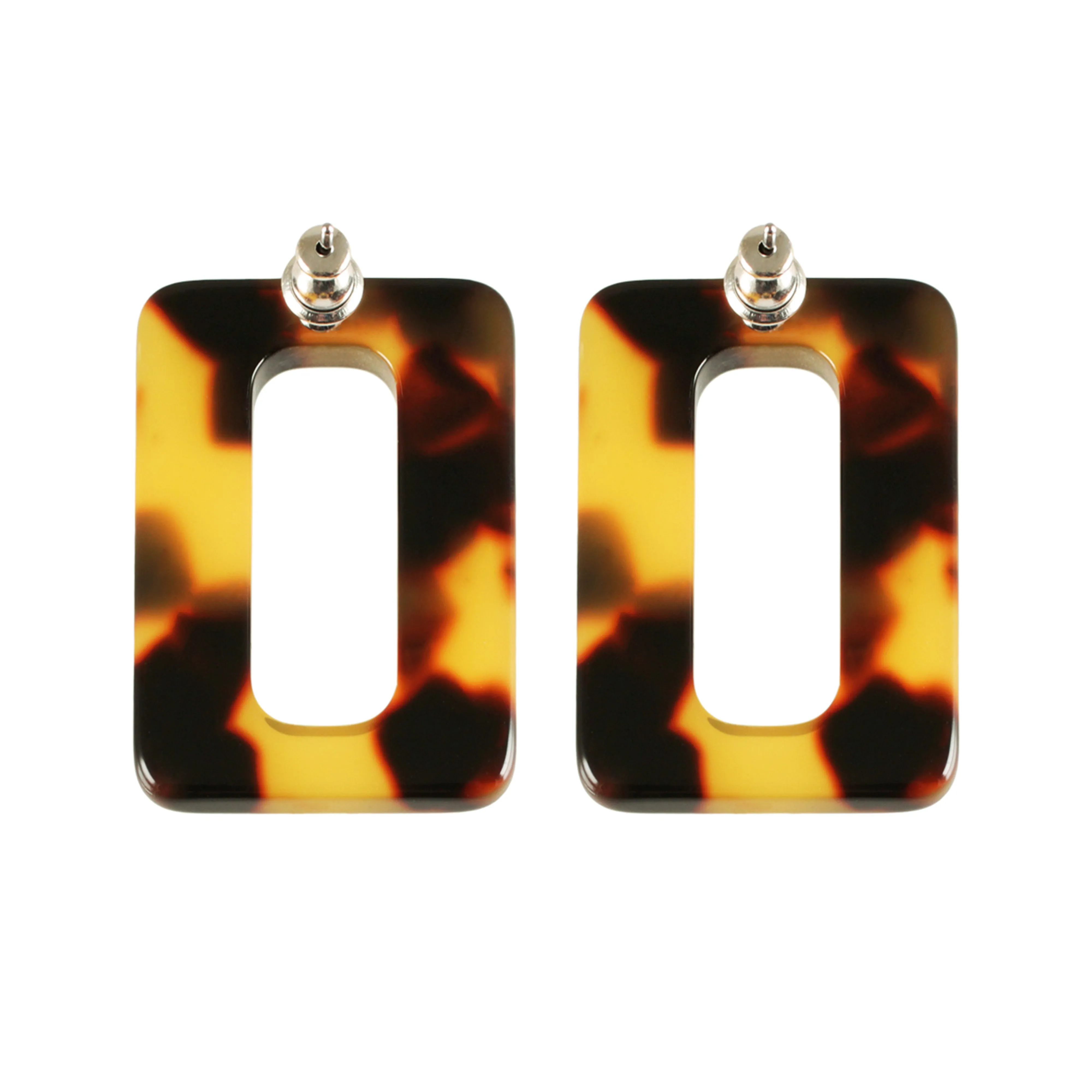Rectangle Medium Dark Tortoiseshell Stud Earrings