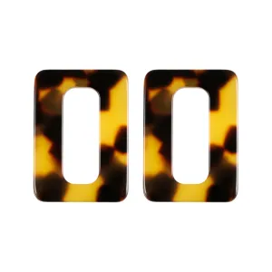 Rectangle Medium Dark Tortoiseshell Stud Earrings