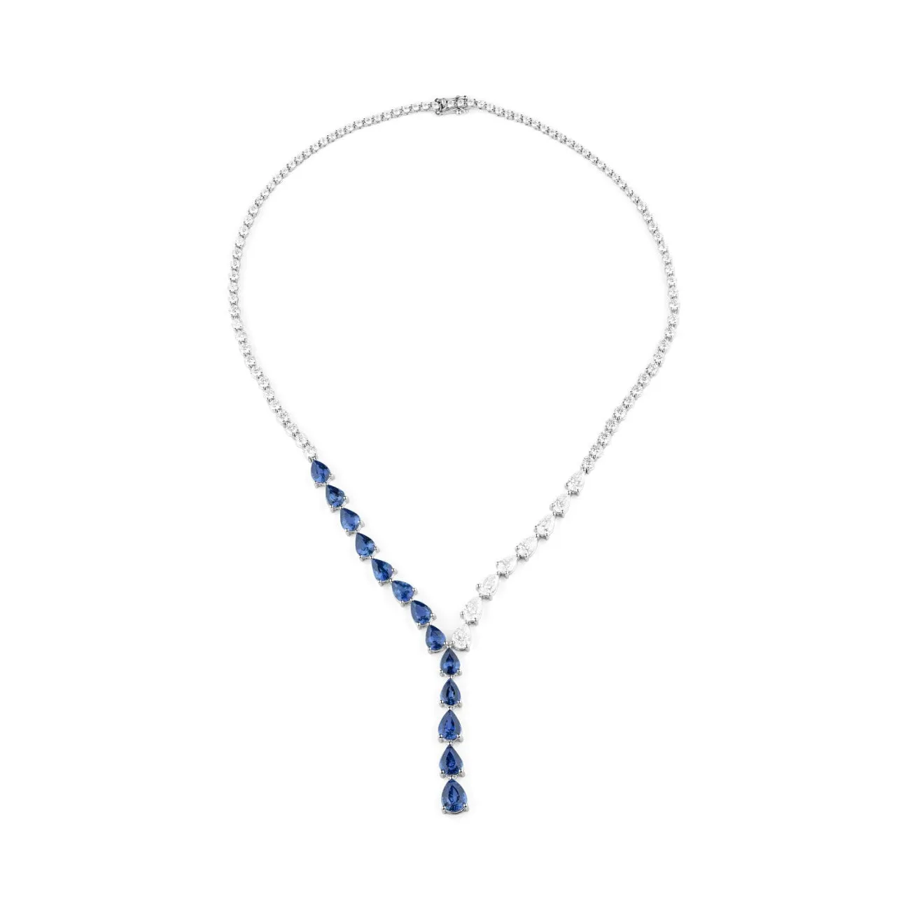Red Carpet 18K White Gold Mixed Cuts 31.91 ct Sapphire & Diamond Necklace