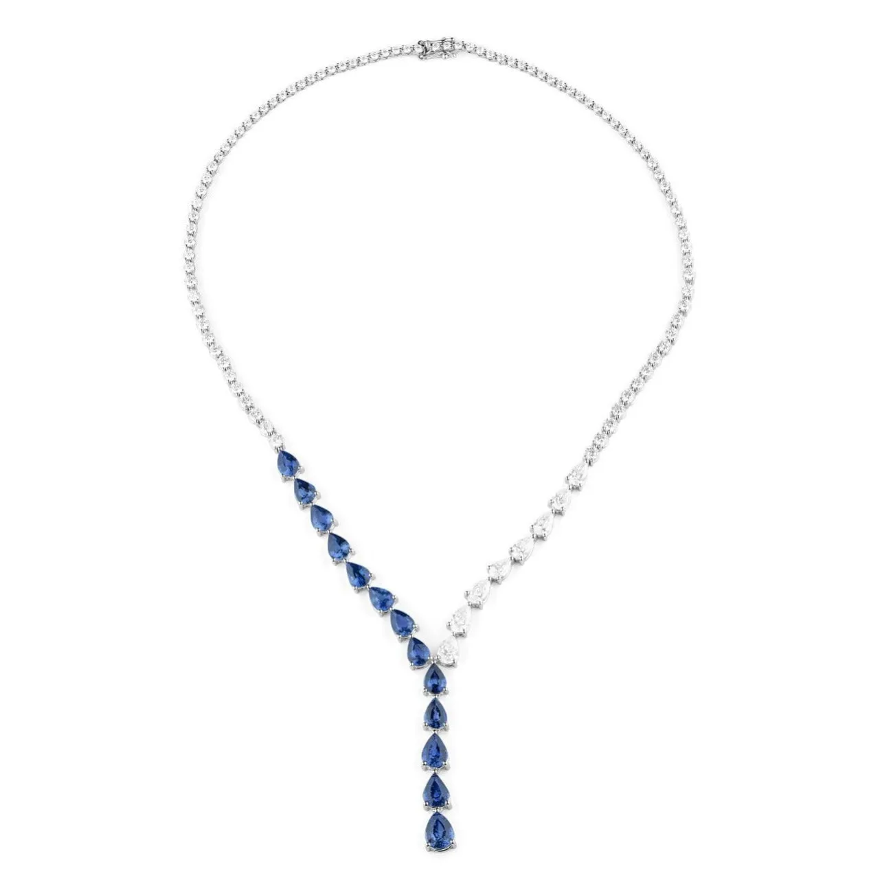Red Carpet 18K White Gold Mixed Cuts 31.91 ct Sapphire & Diamond Necklace