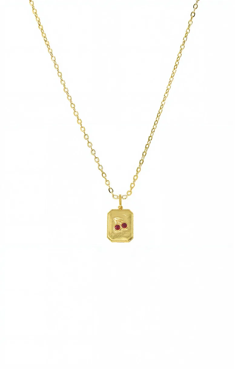 Red Cherry Dog Tag Pendant Necklace