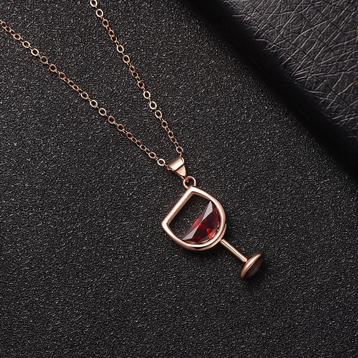 Red Crystal & 18K Rose Gold-Plated Wine Glass Pendant Necklace