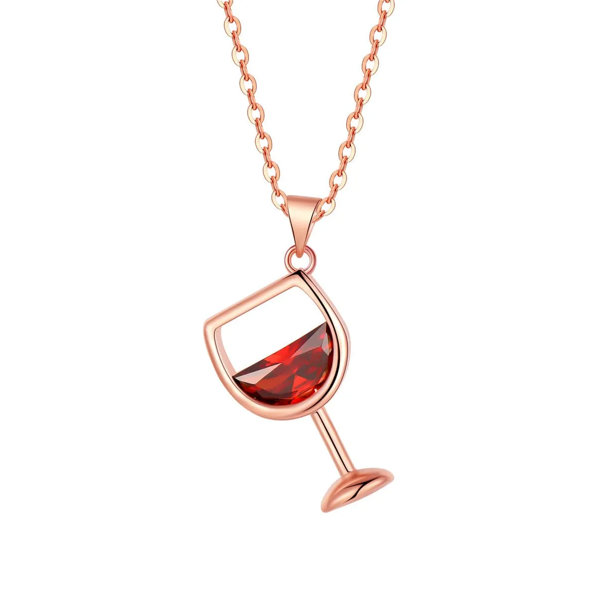 Red Crystal & 18K Rose Gold-Plated Wine Glass Pendant Necklace