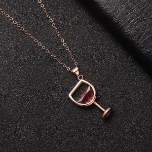 Red Crystal & 18K Rose Gold-Plated Wine Glass Pendant Necklace