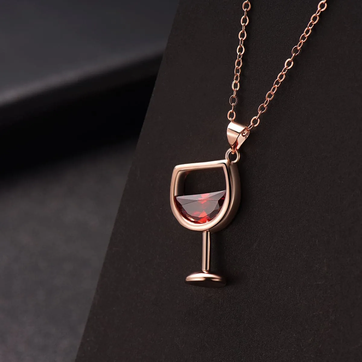 Red Crystal & 18K Rose Gold-Plated Wine Glass Pendant Necklace