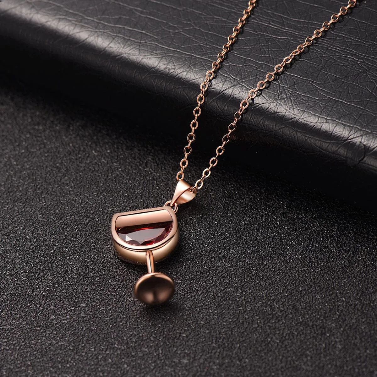 Red Crystal & 18K Rose Gold-Plated Wine Glass Pendant Necklace