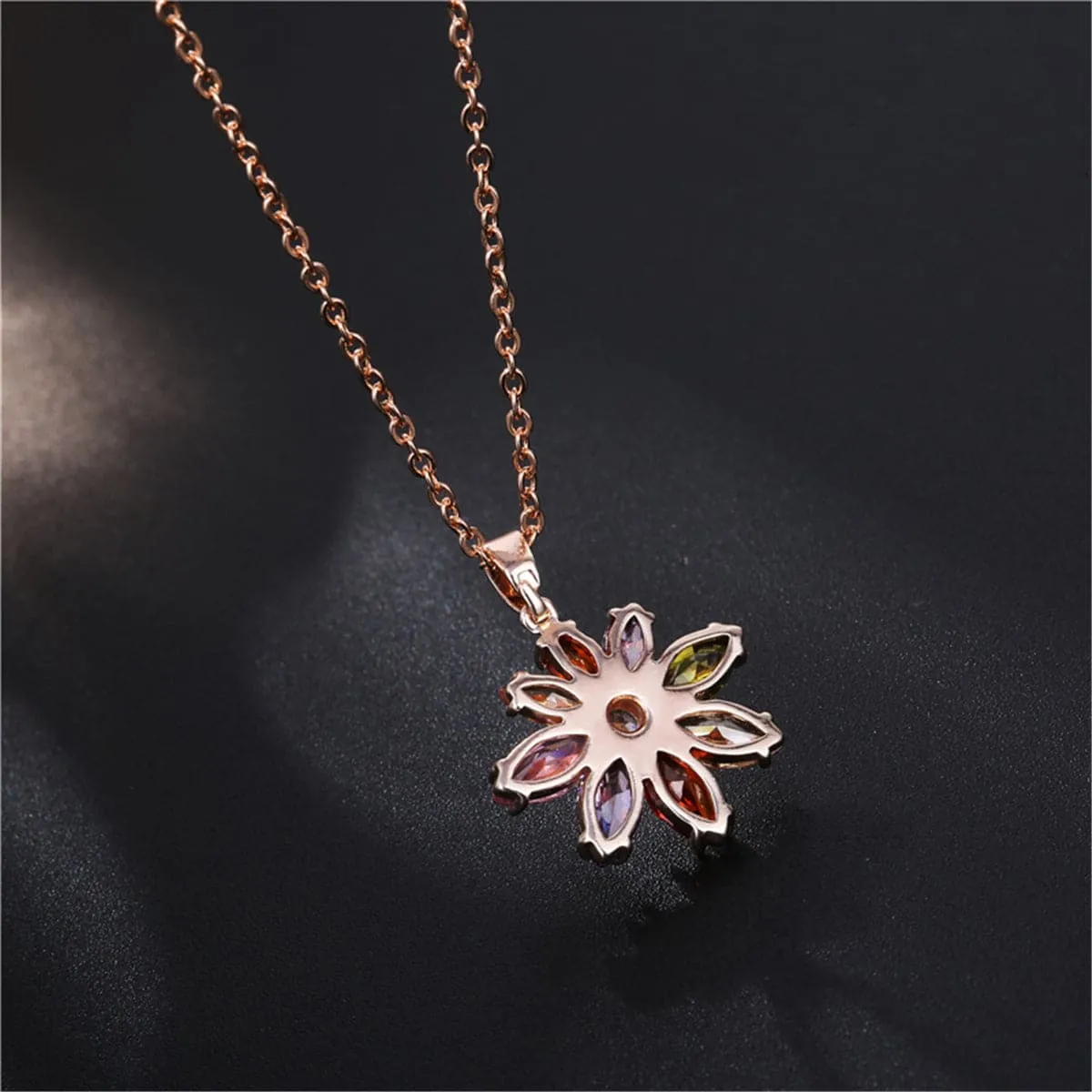 Red Crystal & Cubic Zirconia Flower Pendant Necklace
