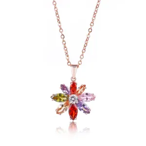 Red Crystal & Cubic Zirconia Flower Pendant Necklace