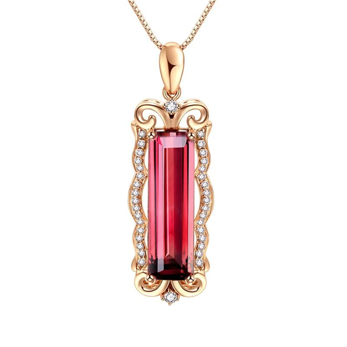 Red Crystal & Cubic Zirconia Rectangle Pendant Necklace