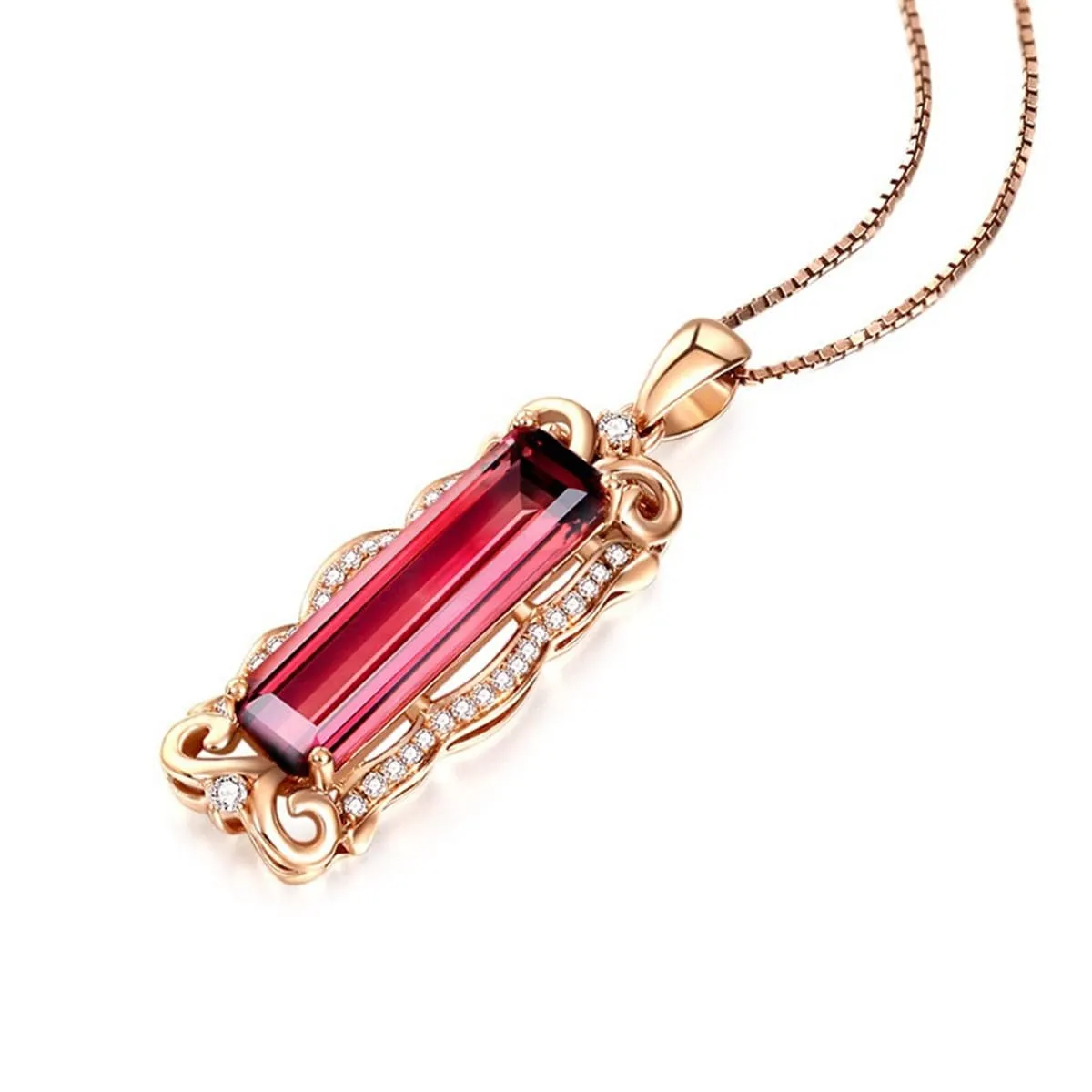 Red Crystal & Cubic Zirconia Rectangle Pendant Necklace