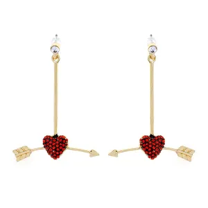 Red Cubic Zirconia & 18K Gold-Plated Arrow Heart Drop Earrings