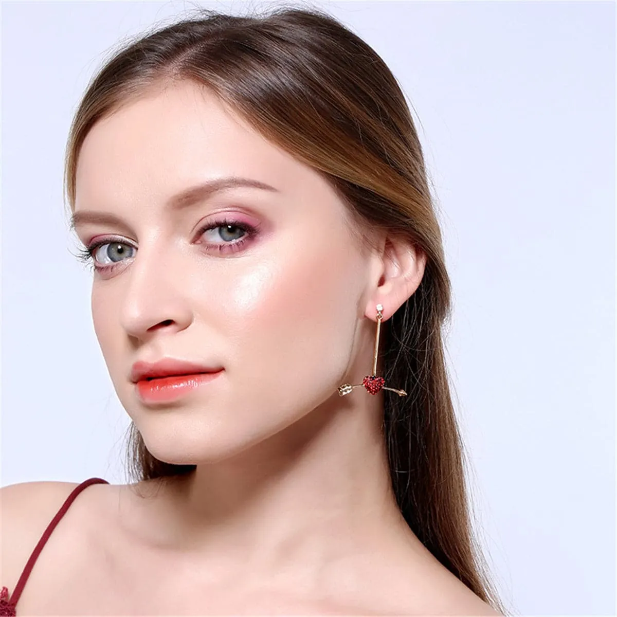 Red Cubic Zirconia & 18K Gold-Plated Arrow Heart Drop Earrings