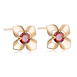 Red Cubic Zirconia & 18K Rose Gold-Plated Clover Stud Earrings