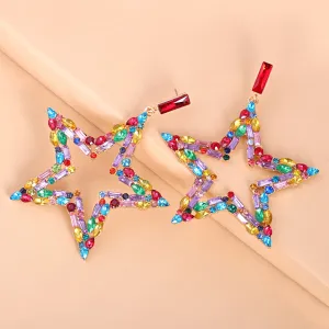 Red Multicolor Cubic Zirconia & 18K Gold-Plated Open Star Drop Earrings