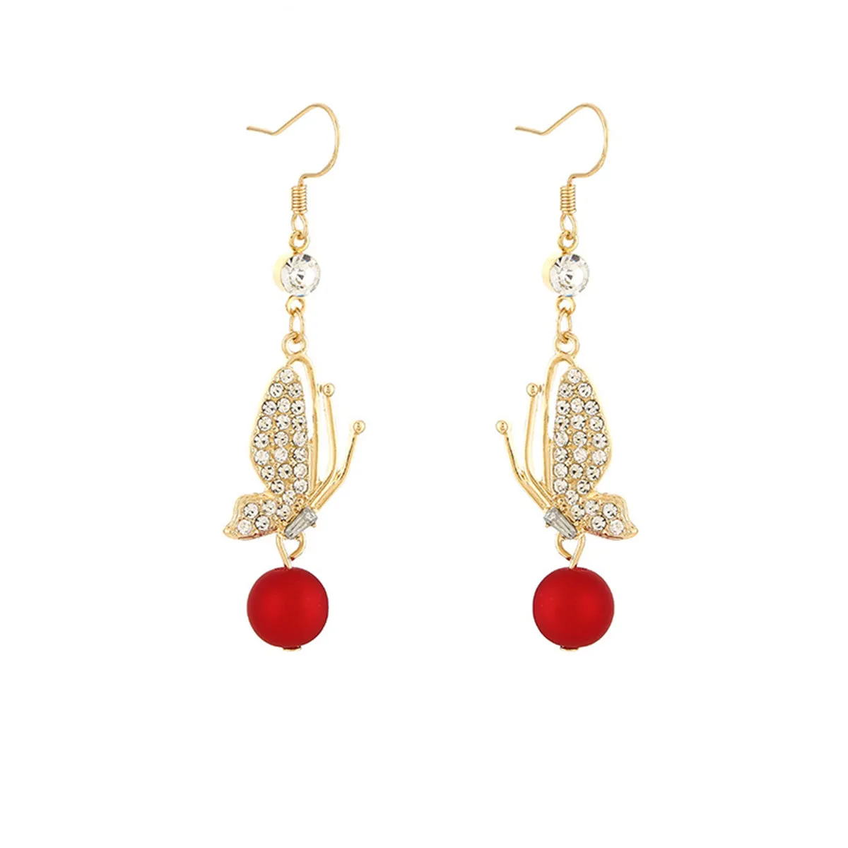 Red Resin & Cubic Zirconia 18K Gold-Plated Butterfly Drop Earrings