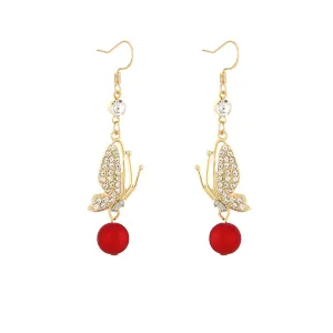 Red Resin & Cubic Zirconia 18K Gold-Plated Butterfly Drop Earrings