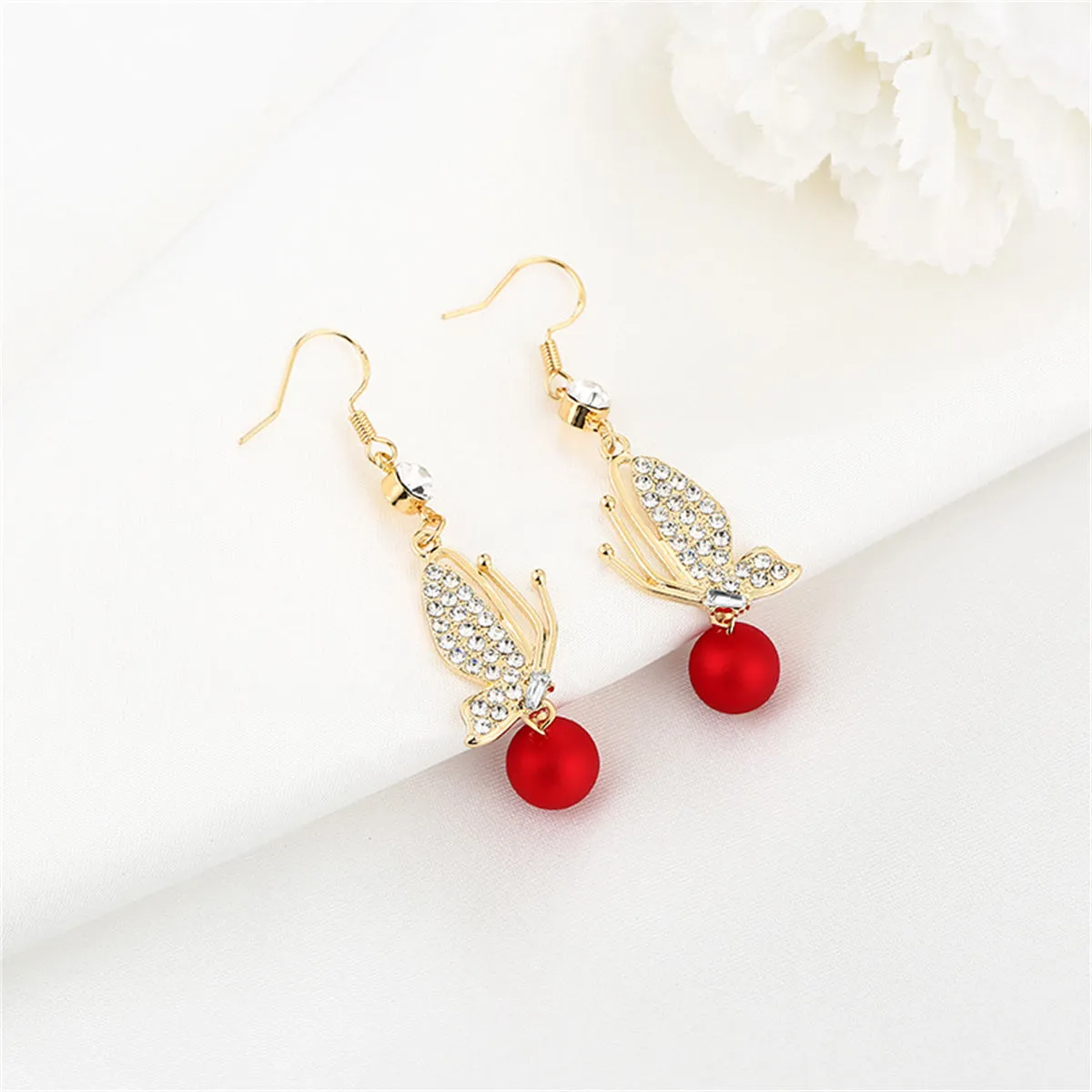 Red Resin & Cubic Zirconia 18K Gold-Plated Butterfly Drop Earrings