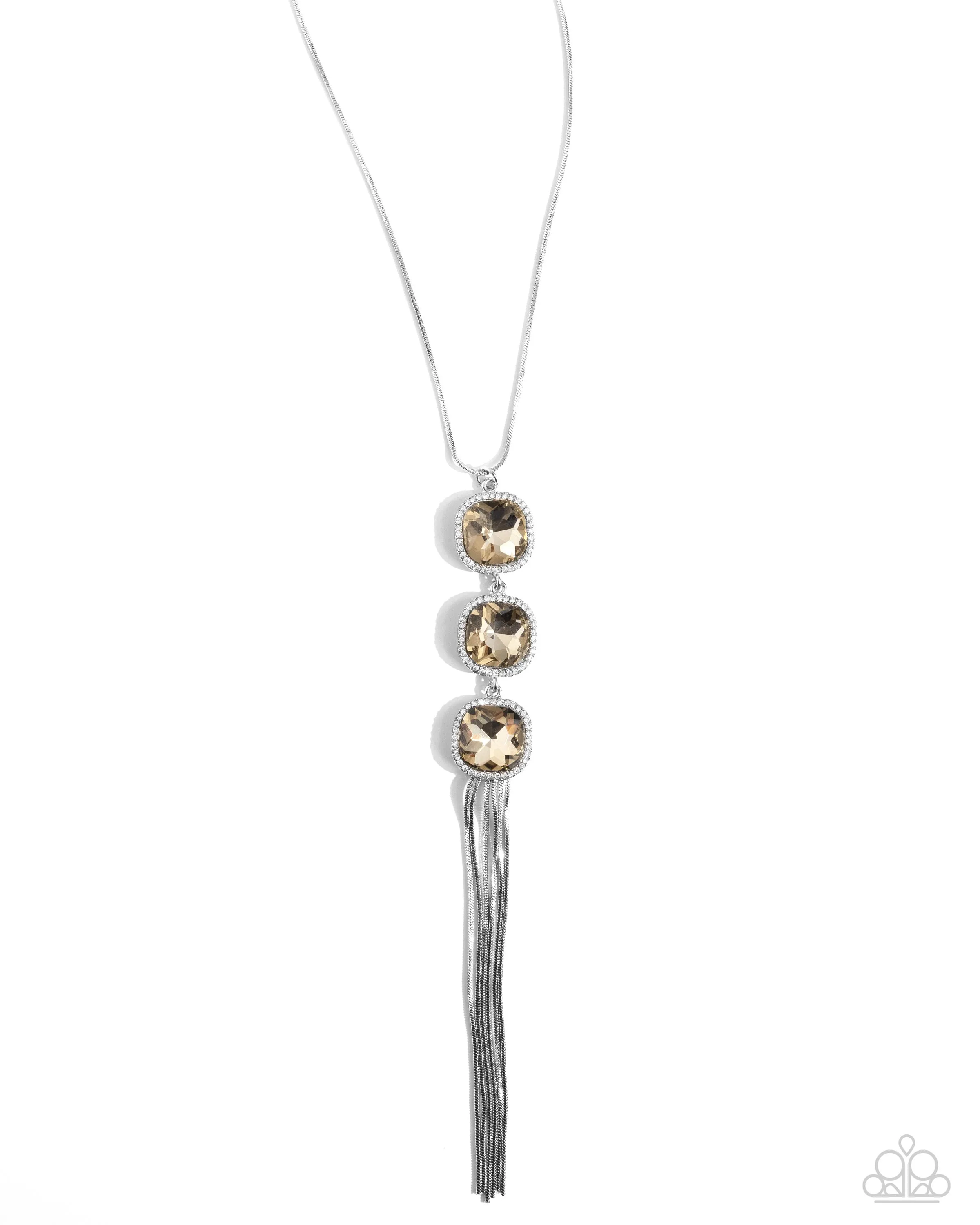 Refined Rank - Brown - Radiant-Cut Gem Silver Tassel Paparazzi Long Necklace
