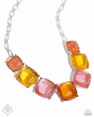 Reflective Range - Pink - Yellow, and Orange Bead Paparazzi Short Necklace - April 2024 Glimpses of Malibu