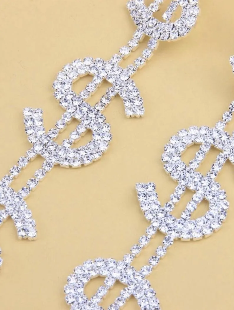 Rhinestone Dollar Drop Earrings