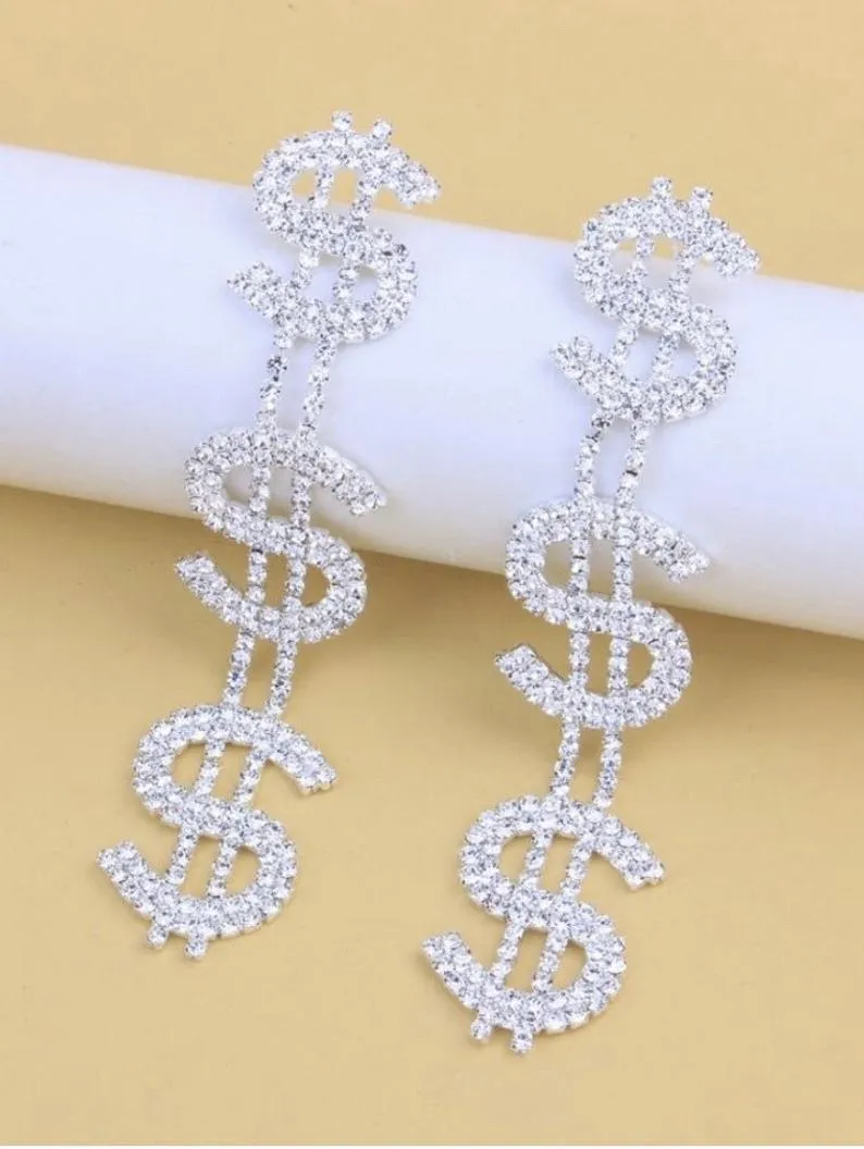 Rhinestone Dollar Drop Earrings