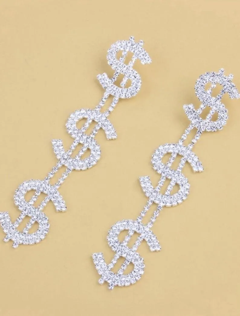 Rhinestone Dollar Drop Earrings