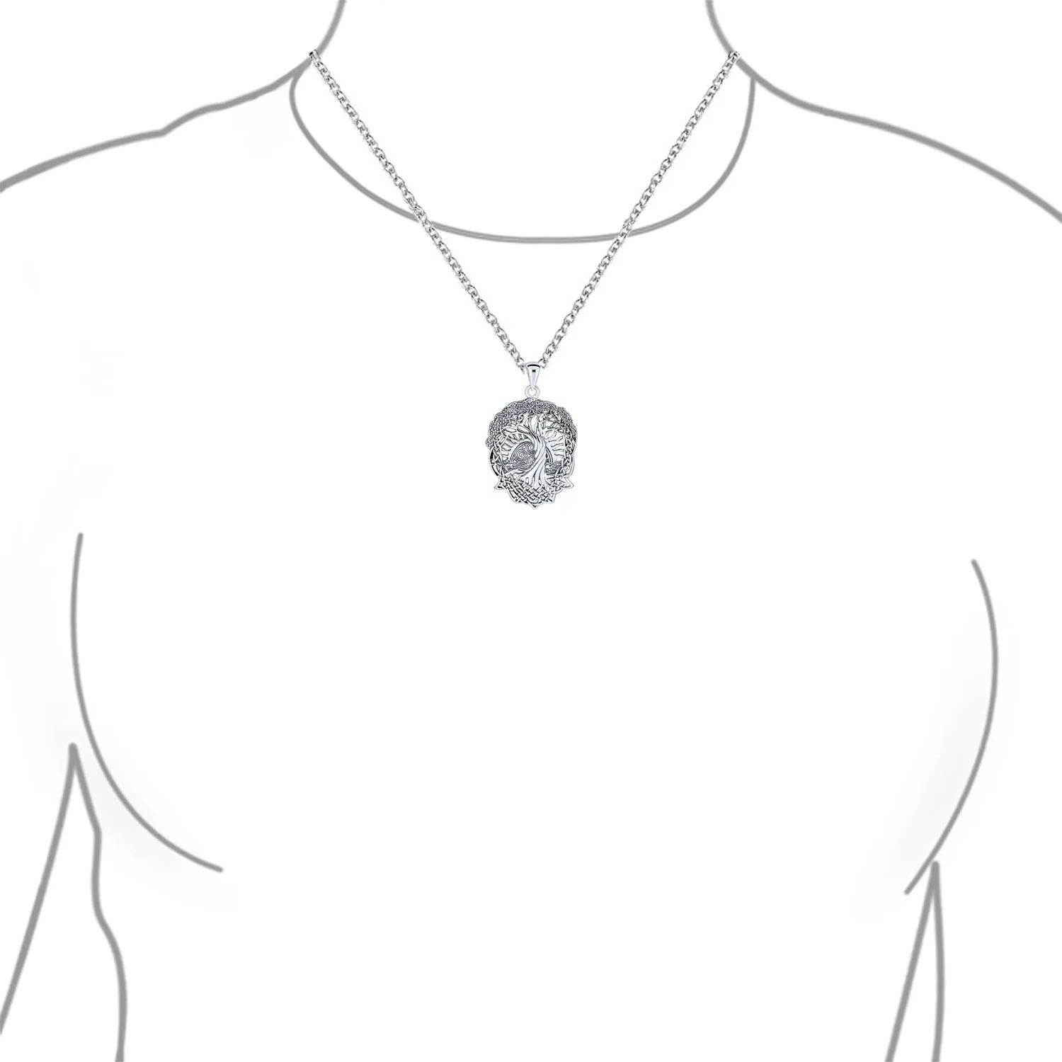 Rising Sun Celtic Knot Tree Of Life Pendant Necklace in Sterling Silver