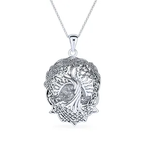 Rising Sun Celtic Knot Tree Of Life Pendant Necklace in Sterling Silver