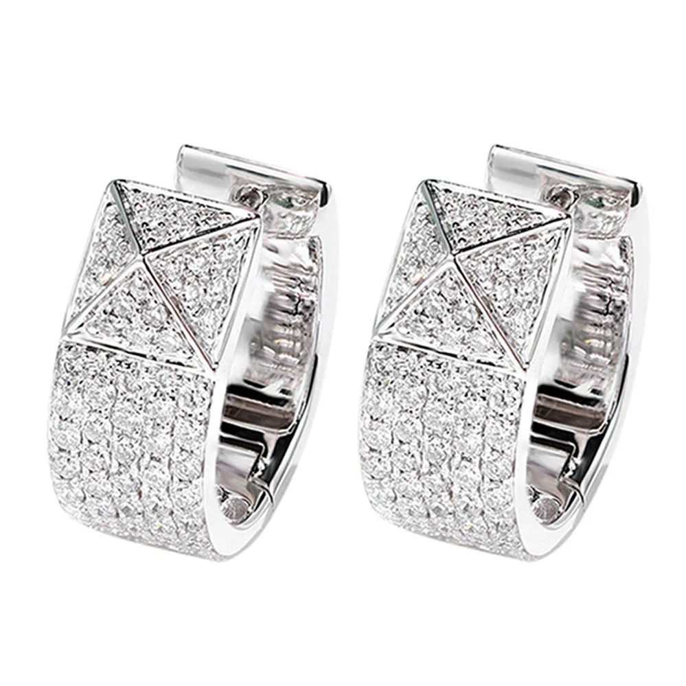 Rivet Style Pyramid Shape Diamond Hoop Earrings