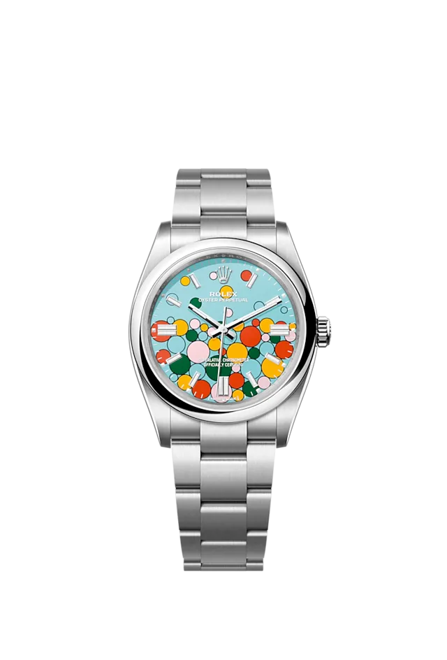Rolex Oyster Perpetual 36, Oystersteel, 36mm, Turquoise Celebration Motif Dial, Ref# 126000-0009
