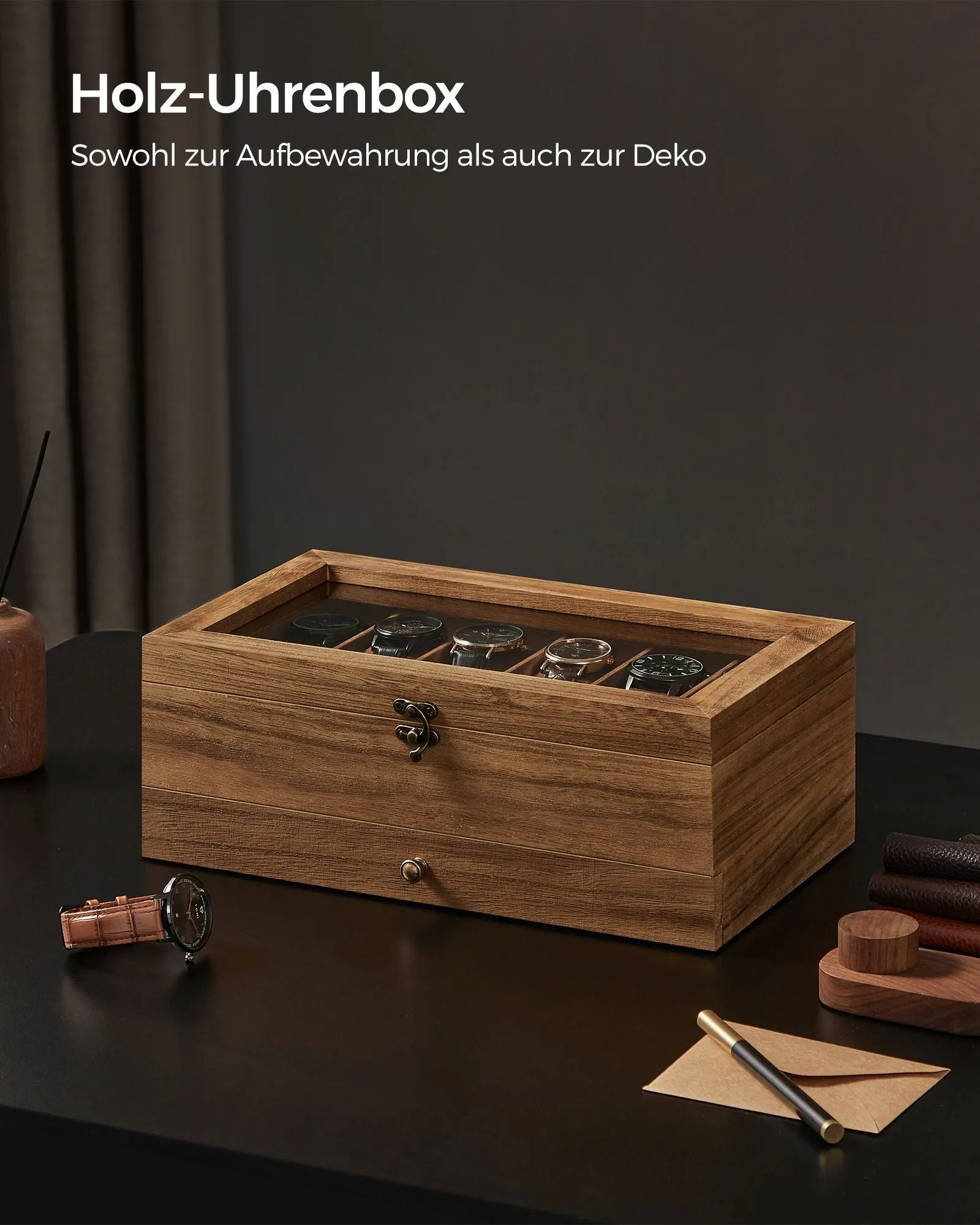 Rootz Watch Box - Organizer - Storage Case - Solid Walnut Wood - 30cm x 20cm x 8cm