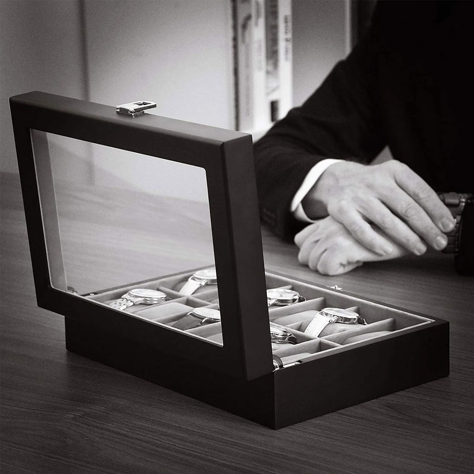 Rootz Watch Box Organizer - Watch Display Case - Watch Storage - Removable Watch Cushions - Excellent Gift Idea - Stylish Decoration - 32cm x 18.6cm x 8.5cm