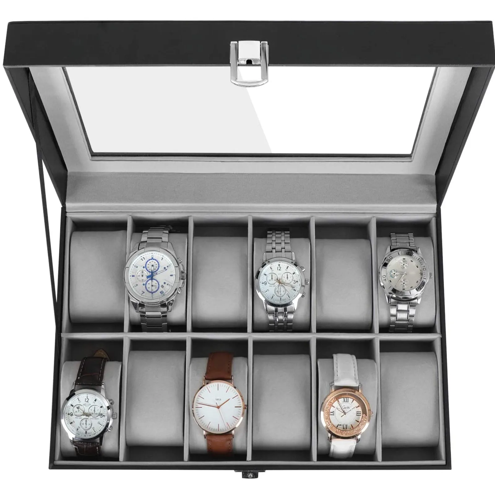 Rootz Watch Box Organizer - Watch Display Case - Watch Storage - Removable Watch Cushions - Excellent Gift Idea - Stylish Decoration - 32cm x 18.6cm x 8.5cm