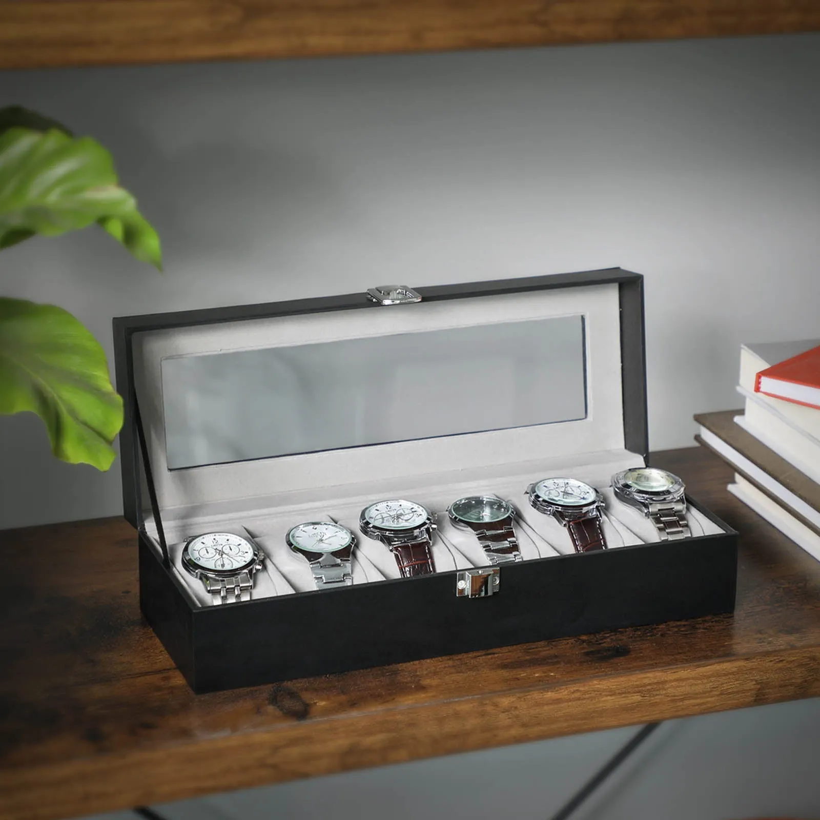 Rootz Watch Box - Watch Organizer - Watch Storage - Velvet Lining - Glass Lid - Perfect Gift Idea - 30cm x 11.2cm x 8cm