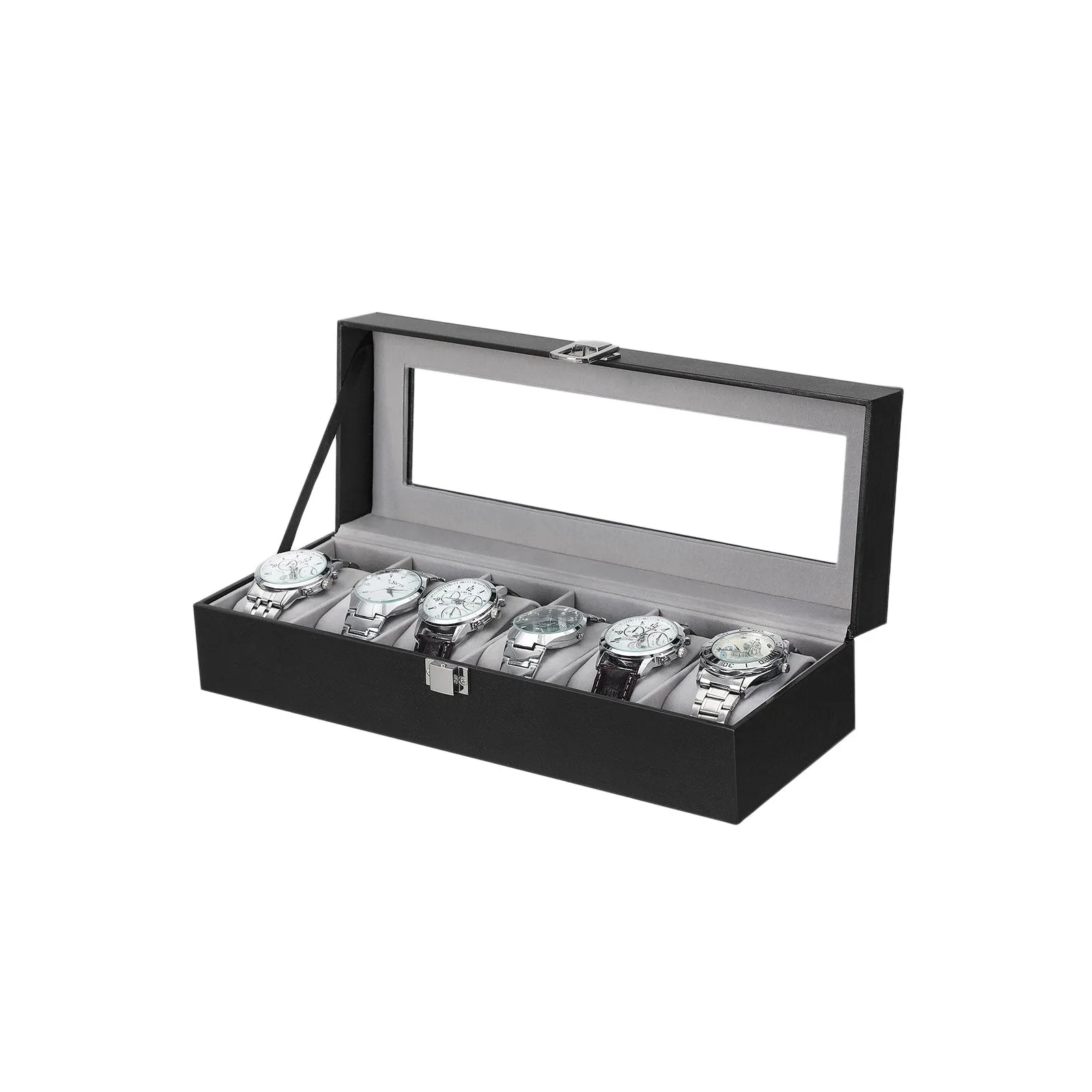 Rootz Watch Box - Watch Organizer - Watch Storage - Velvet Lining - Glass Lid - Perfect Gift Idea - 30cm x 11.2cm x 8cm