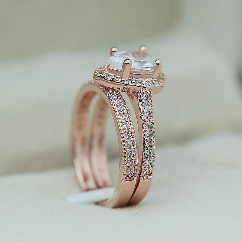 Rose Gold Classic Solitaire Ring Set
